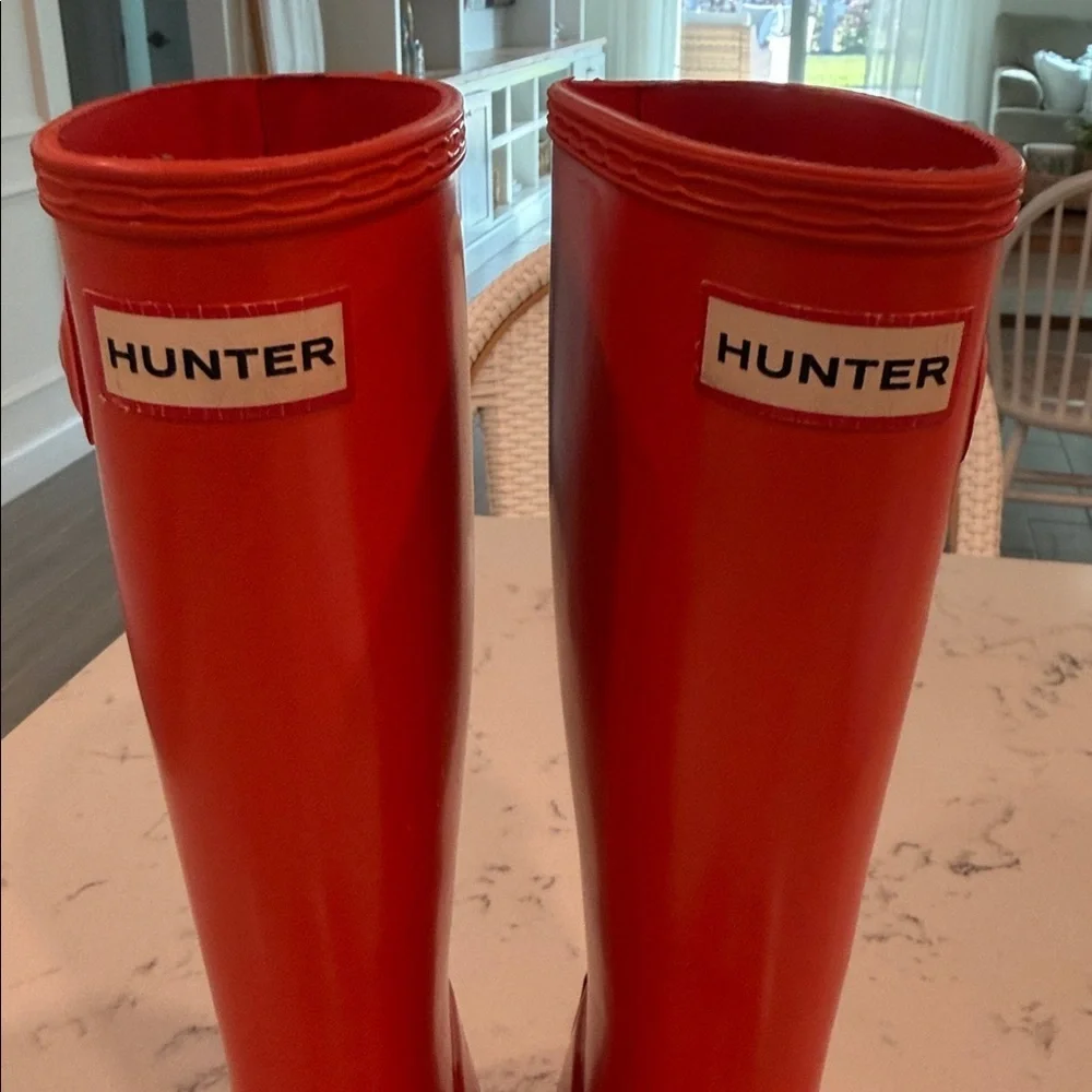 Hunter Tall Glossy Orange Rubber Rain Boots